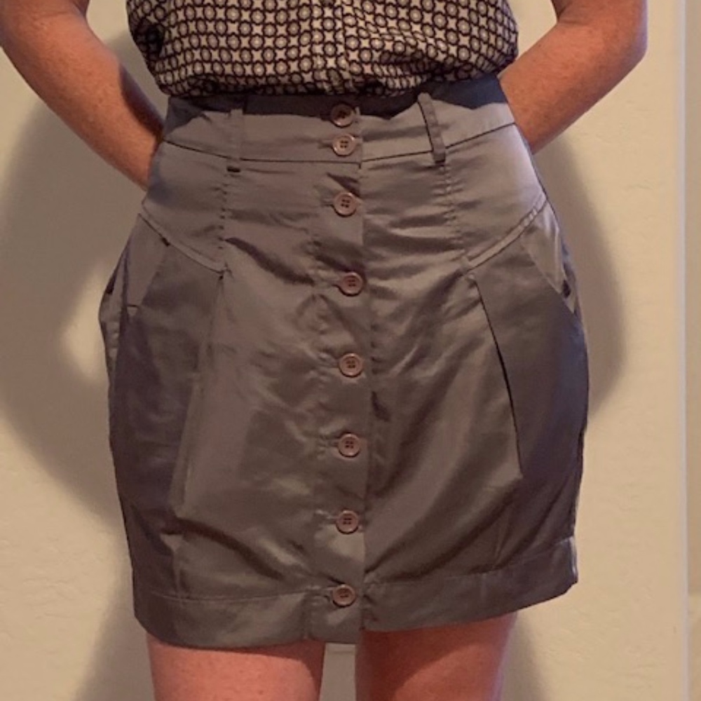 Army Green button up high waist skirt